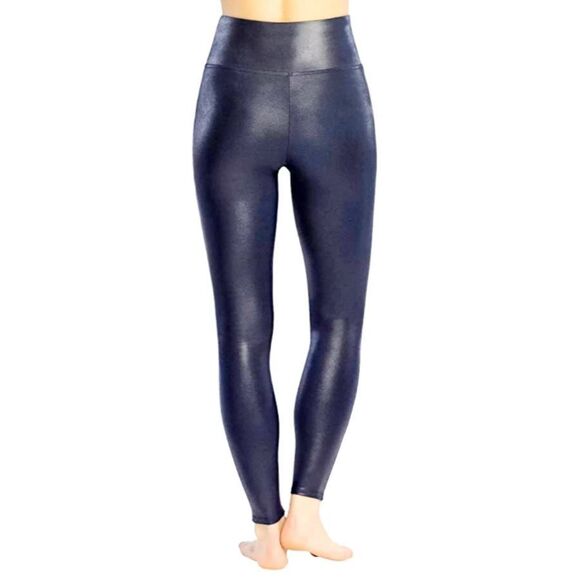 NEW NWT SPANX Faux Leather SHINY NAVY BLUE LEGGINGS sz L - Picture 1 of 6